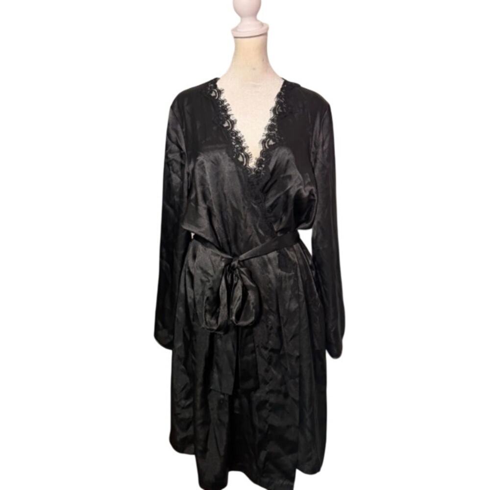 Vintage 90s Morgan Taylor Intimates Black Satin Sequin Robe Lingerie L